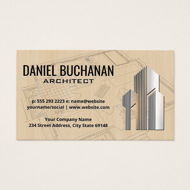 Byggande blåkopia | Trä Visitkort (Framsidan)