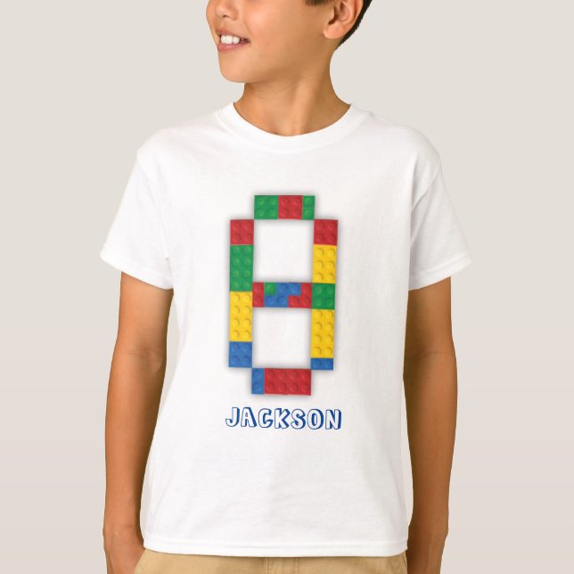 Byggande block Födelsedag, 8 år T Shirt (Framsida)