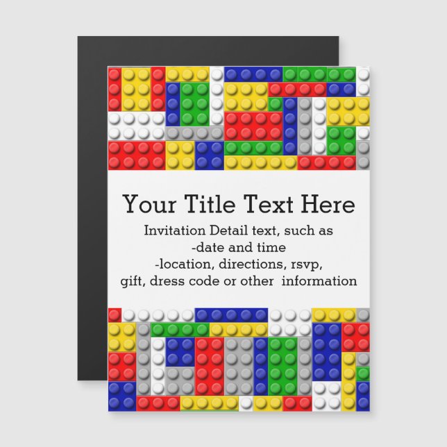 Byggande block Primary Färg Boy's Birthday/Party Magnetisk Inbjudningskort (Fram/baksida)