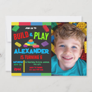 Byggande Blocks Boy Birthday Leksak Photo 6e 7:e 8 Inbjudningar