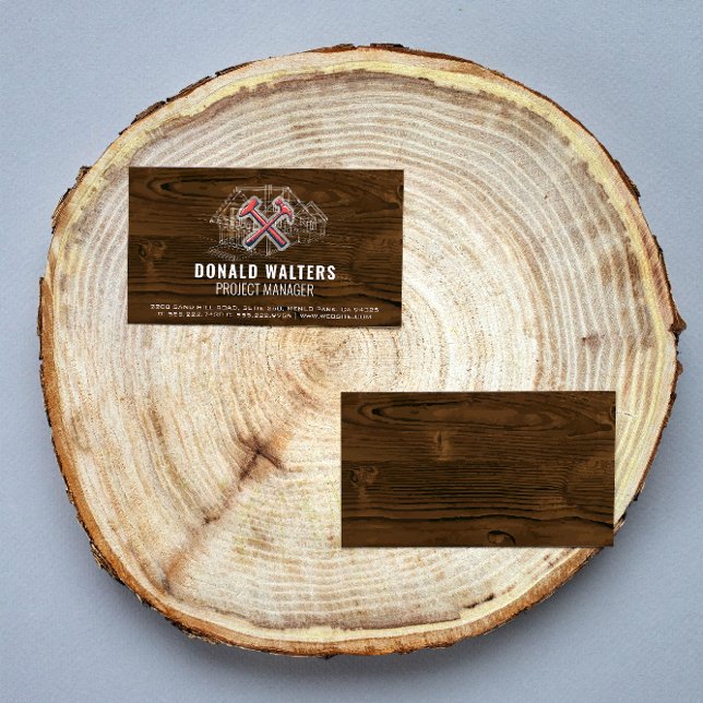 Byggarbetare | Bakgrund för trä | Blåavtryck Visitkort (Skapare uppladdad)