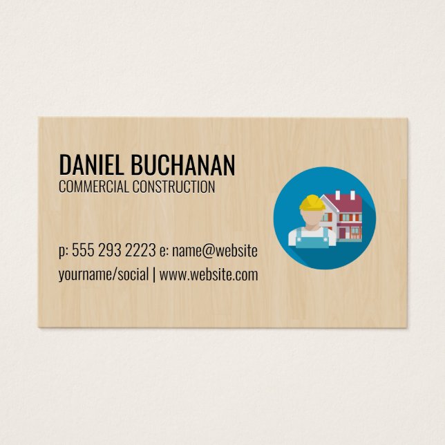 Byggarbetare | Bakgrund för trä Visitkort (Framsidan)