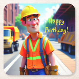 Byggarbetare födelsedag underlägg papper kvadrat