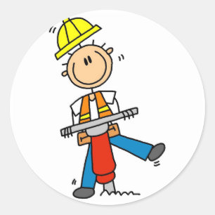 Byggarbetare med Jack Hammer Runt Klistermärke