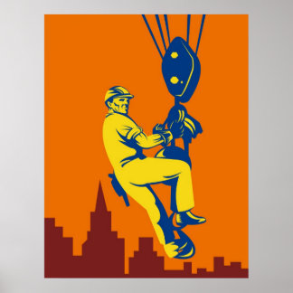 byggarbetare på krok-hostretro stil poster