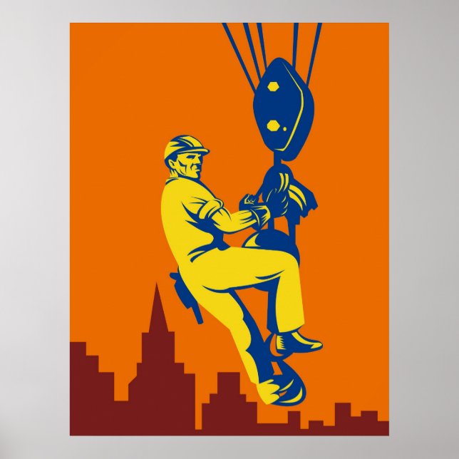 byggarbetare på krok-hostretro stil poster (Framsidan)