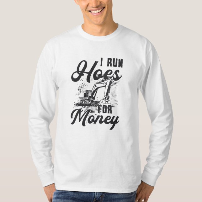 Byggarbetares grävmaskiner i Springa-hem för penga T Shirt (Framsida)