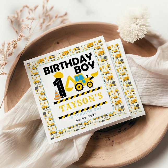 Byggarbil 1-årsdag | Barnkalas Pappersservett (Skapare uppladdad)