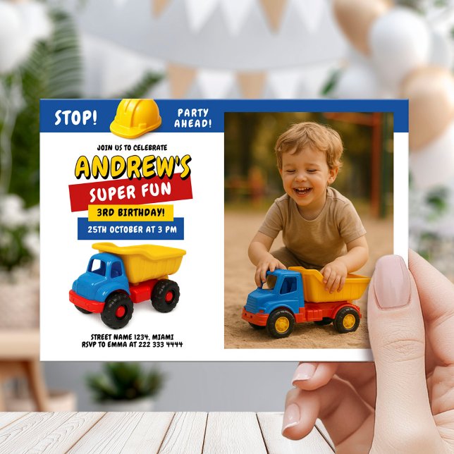 Byggarbil Födelsedagsfest Inbjudningar (Skapare uppladdad)