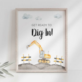 Byggarbil gräver ner i partiskylt poster