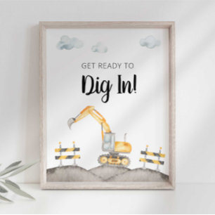 Byggarbil gräver ner i partiskylt poster