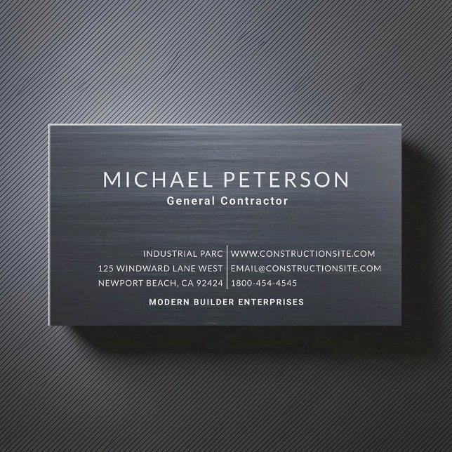 Byggaren Developer Brushed Steel Blue Visitkort (construction company builder remodeling business card brushed dark blue steel simple minimalist)