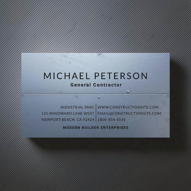 Byggaren Developer Steel Blue Modern Visitkort (construction company builder remodeling business card steel blue simple minimalist modern)