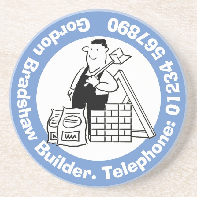 Byggaren med Byggande material. Byggnad-handel Underlägg (Framsidan)