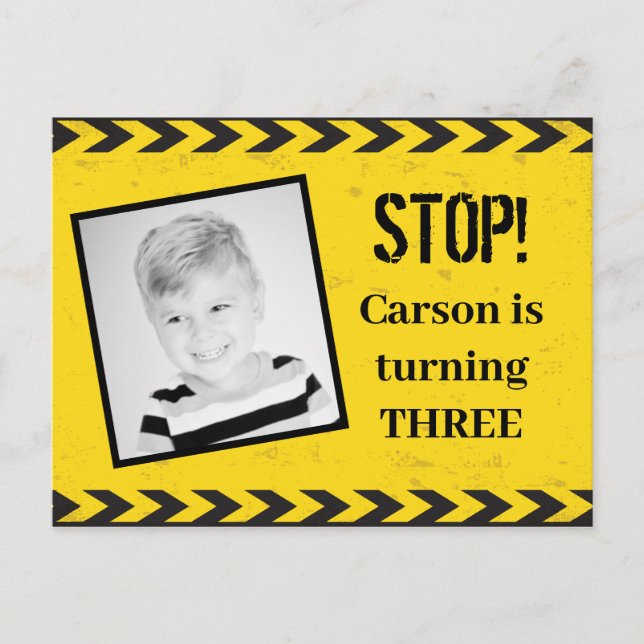 Byggband Foto Gul Födelsedagsfest för Barn Vykort (Framsida)