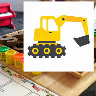 Byggbarn för gult Backhoe Excavator Construction K Poster