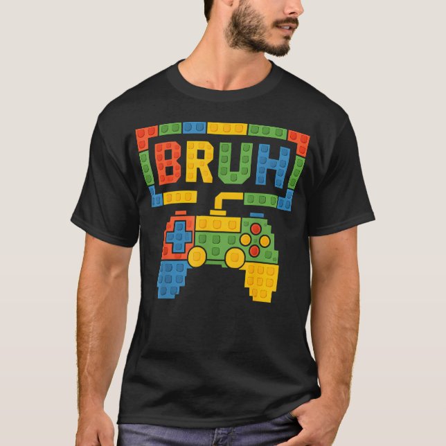 Byggblock Bruh Pojkar Födelsedag Brick Builder T Shirt (Framsida)