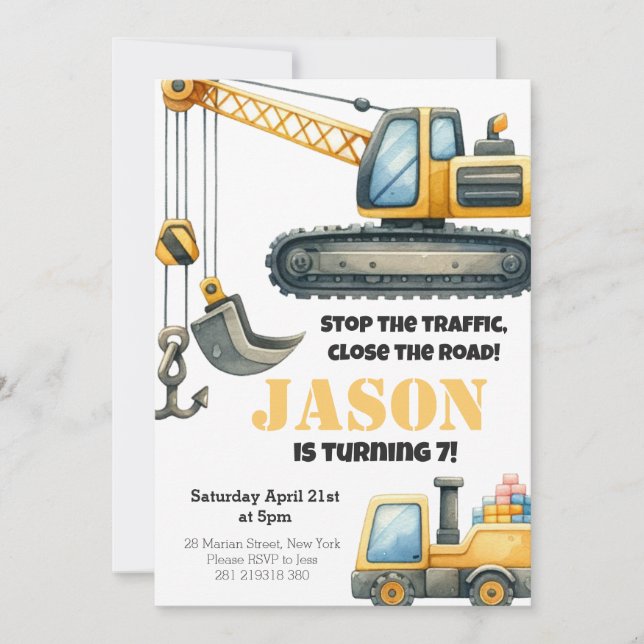Byggbulldozer Barns födelsedag Party Inbjudningar (Framsida)