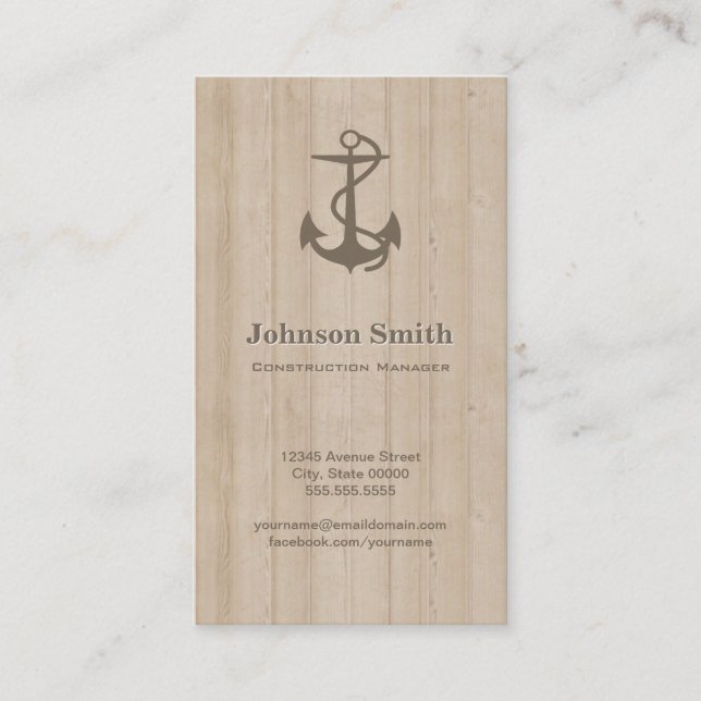 Byggchef - Nautical Anchor Wood Visitkort (Framsida)