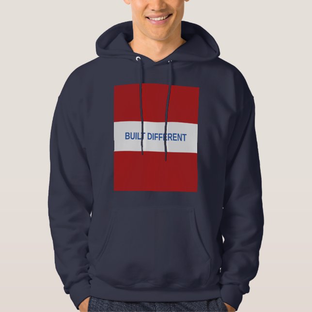 Byggd annorlunda vit box-logotyp blå hoodie (Framsida)