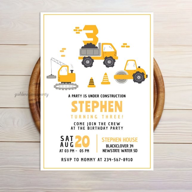Byggdagars inbjudan (Construction Birthday Party Invitation
)