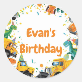 Byggdinosaur Födelsedagsfest Runt Klistermärke