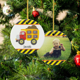 Byggdumper Pojke Foto Souvenir Keramik Julgransprydnad Keramik