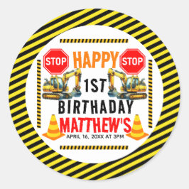 Bygge Lastbil 1:a födelsedag Party Runt Klistermärke