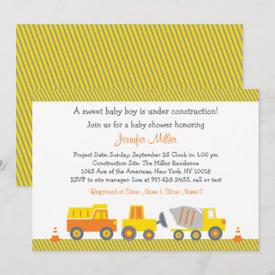 Bygge Lastbil Baby Shower Inbjudningar