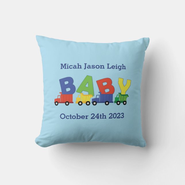Bygge Lastbil Baby Shower Kudde (Framsida)