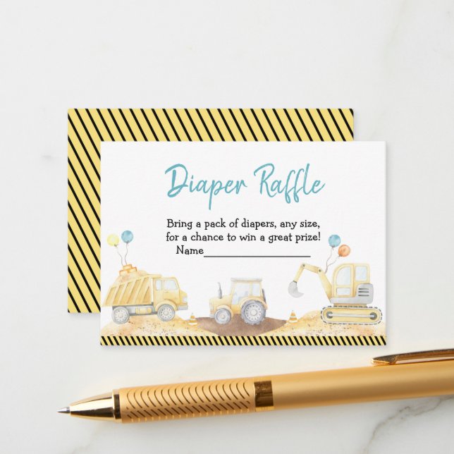 Bygge Lastbil Boy Shower Raffle Tilläggskort (Fram/Back In Situ)