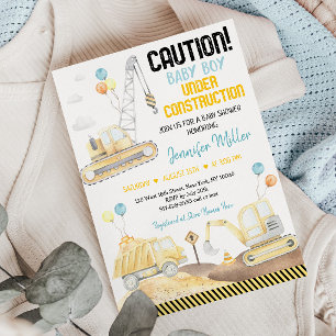 Bygge Lastbil Digger Baby Shower Inbjudningar