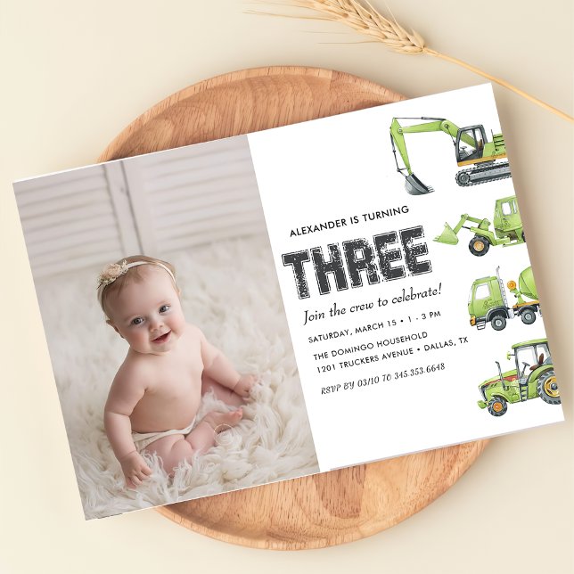 Bygge Lastbil Fordon Boys 3:e födelsedag Inbjudningar (Skapare uppladdad)