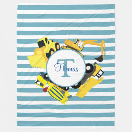 Bygge Lastbilar Blue Rand Monogram Fleecefilt