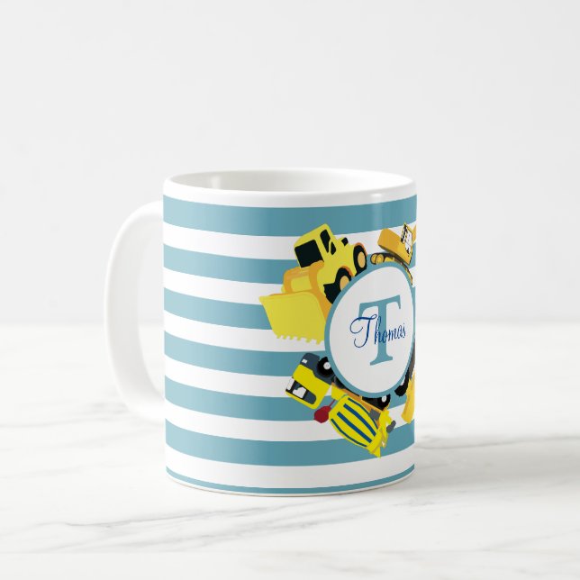 Bygge Lastbilar Blue Rand Monogram Kaffemugg (Framsida vänster)