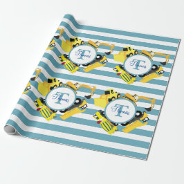 Bygge Lastbilar Blue Rand Monogram Presentpapper