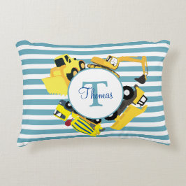 Bygge Lastbilar Blue Rand Monogram Prydnadskudde