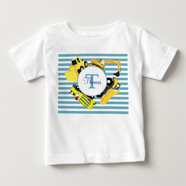 Bygge Lastbilar Blue Rand Monogram T Shirt (Framsida)
