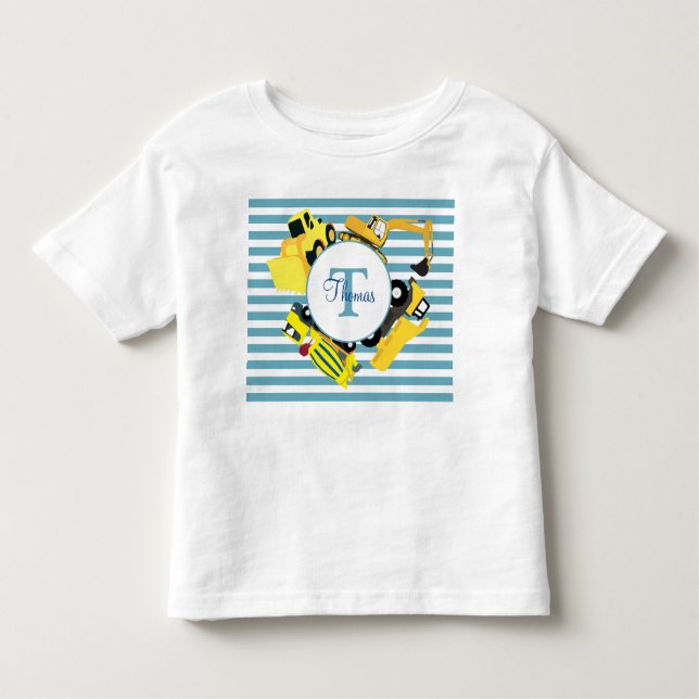 Bygge Lastbilar Blue Rand Monogram T Shirt (Framsida)