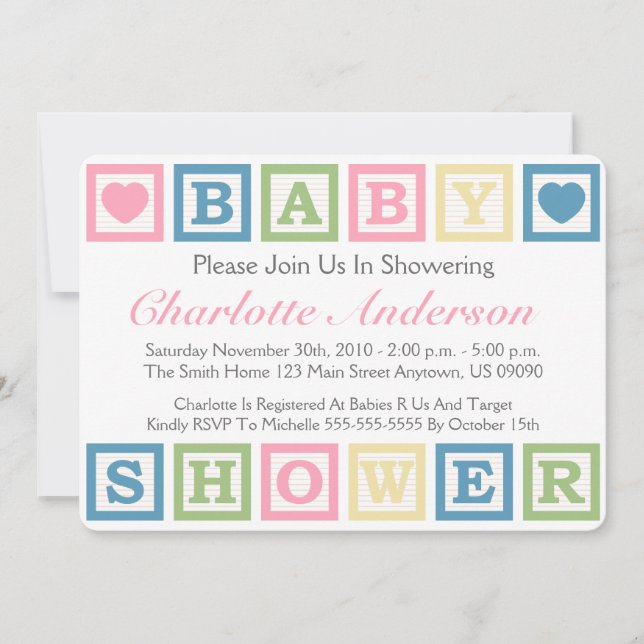 Bygger blocks Baby Shower Invitiations (Rosa) Inbjudningar (Framsida)