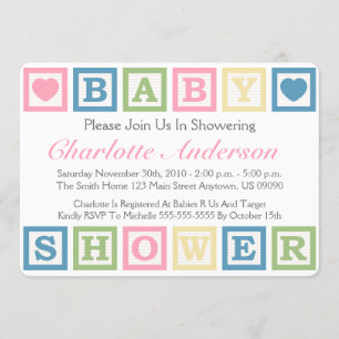 Bygger blocks Baby Shower Invitiations (Rosa) Inbjudningar