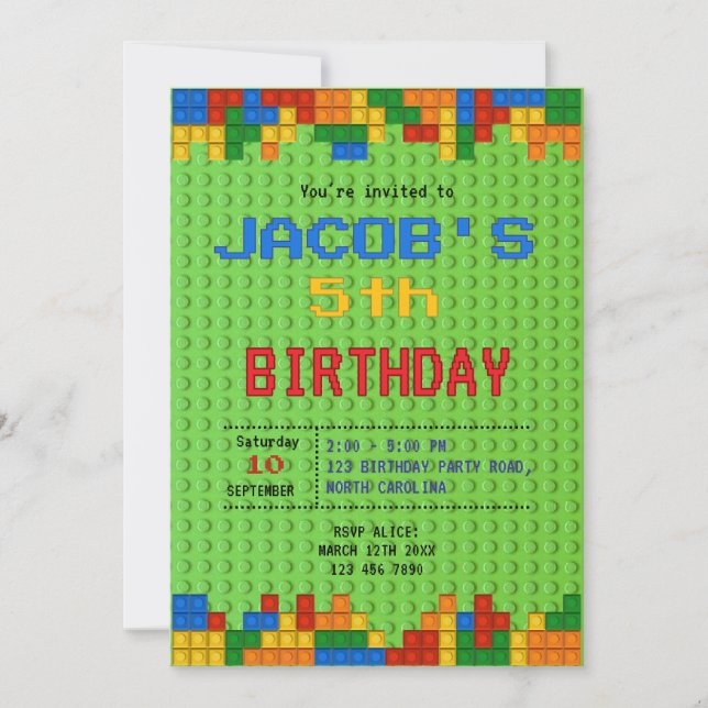 Bygger Blocks Birthday Inbjudningar (Framsida)