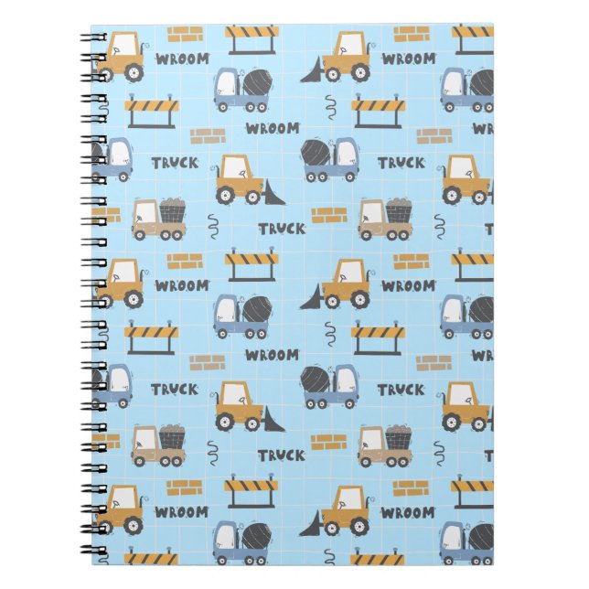Byggfordon Mönster Blått Anteckningsbok (Framsidan)