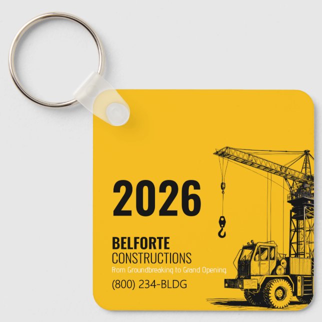 Byggkalender | Gult och svart kran Nyckelring (Framsida)