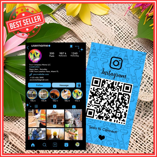 Byggkonstruktion Instagram Blå | QR-kod Visitkort (Skapare uppladdad)