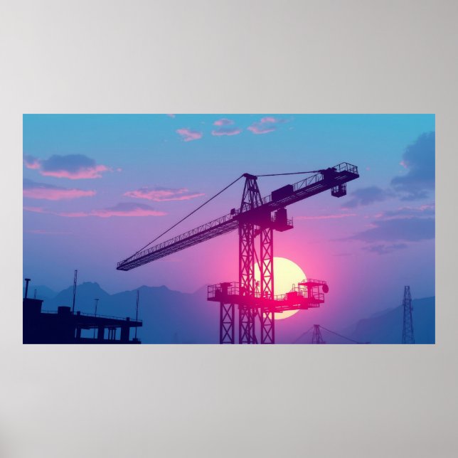 Byggkran vid soluppgång poster (Framsidan)