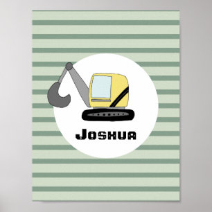 Byggmaskin Grävmaskin och Namn Barn Poster