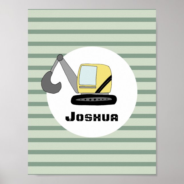 Byggmaskin Grävmaskin och Namn Barn Poster (Framsidan)