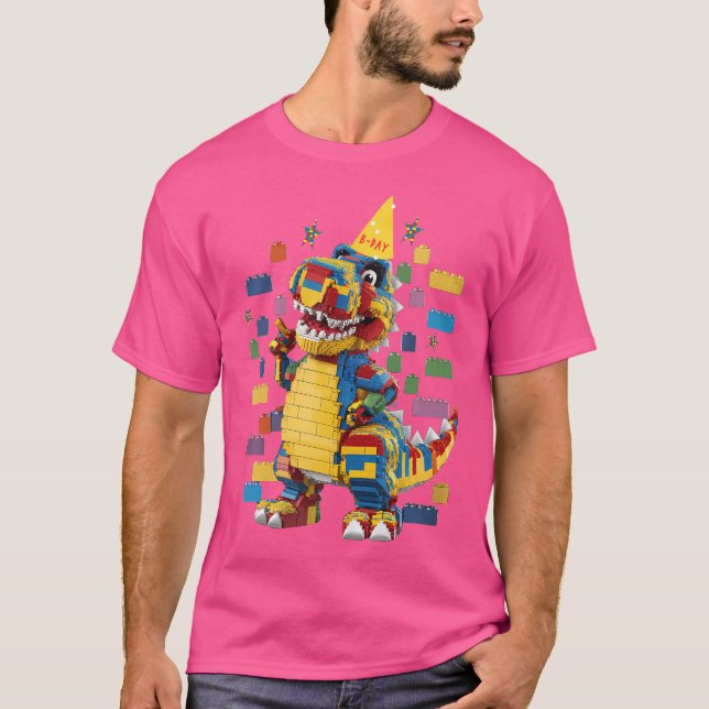 Byggnad av födelsedagen - Bricks Dinosaur Master B T Shirt (Framsida)