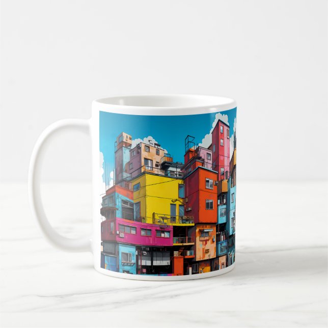 Byggnad Bild i Pop Art Stil Kaffemugg (Vänster)